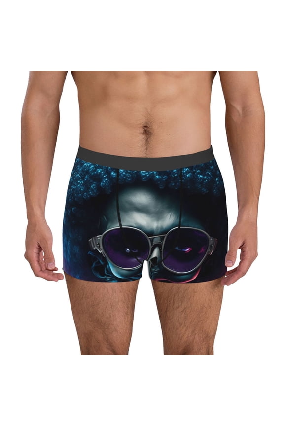 Punk Style Blue Haired Skull Print Men's Boxer Briefs, High Elastic Moisture Wicking Boxer Briefs Underwear-Large