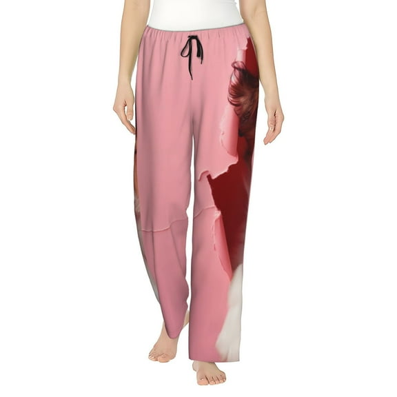 Gukieu Puppy Peeking Through Pink Print Women's Home Trousers, with Pockets and Drawstring Pajamas, Home Pajamas, Sleepwear-Small