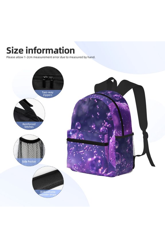 Purple Bubble Abstract Art Print Backpack, Waterproof Backpack with Adjustable Shoulder Straps, Suitable for Campus, Business, Travel, Unisex
