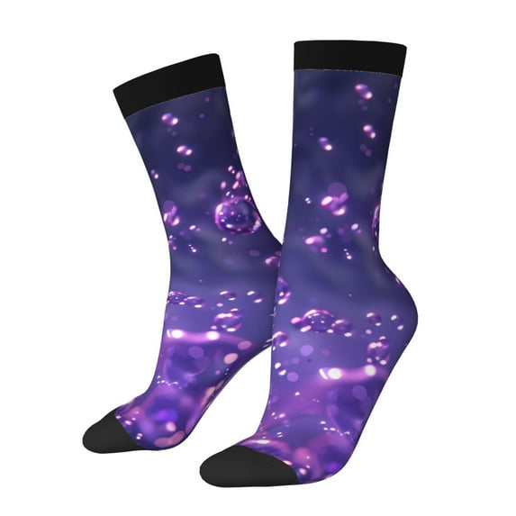 Gukieu Purple Bubble Abstract Art Print Contrast Color Mid-calf Socks, Sweat-wicking Athletic Socks, Unisex Clothing Accessories