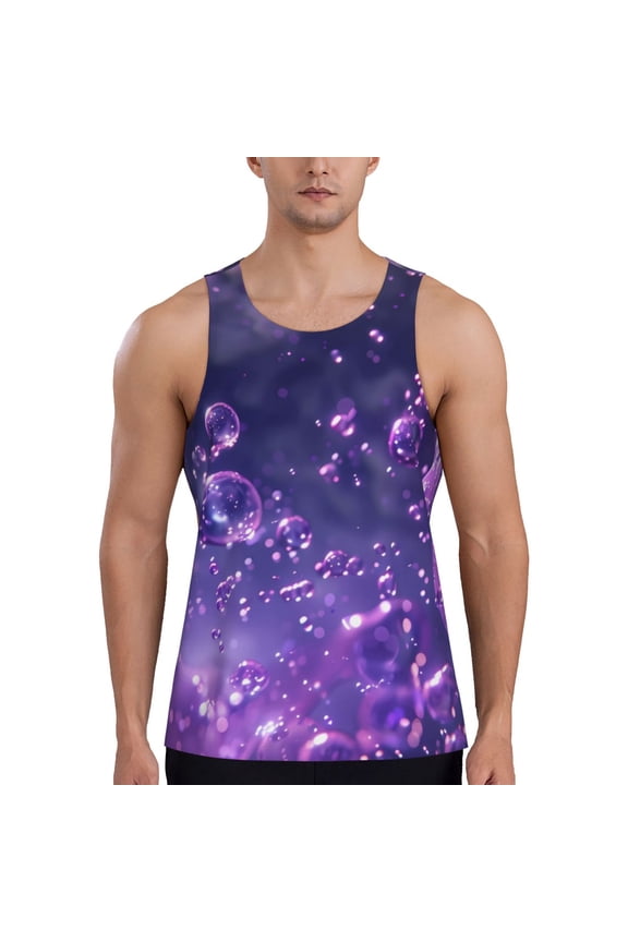 Purple Bubble Abstract Art Print Men's Quick Dry Fitness Vest, Round Neck Sleeveless Fitness Bodybuilding Top-X-Large