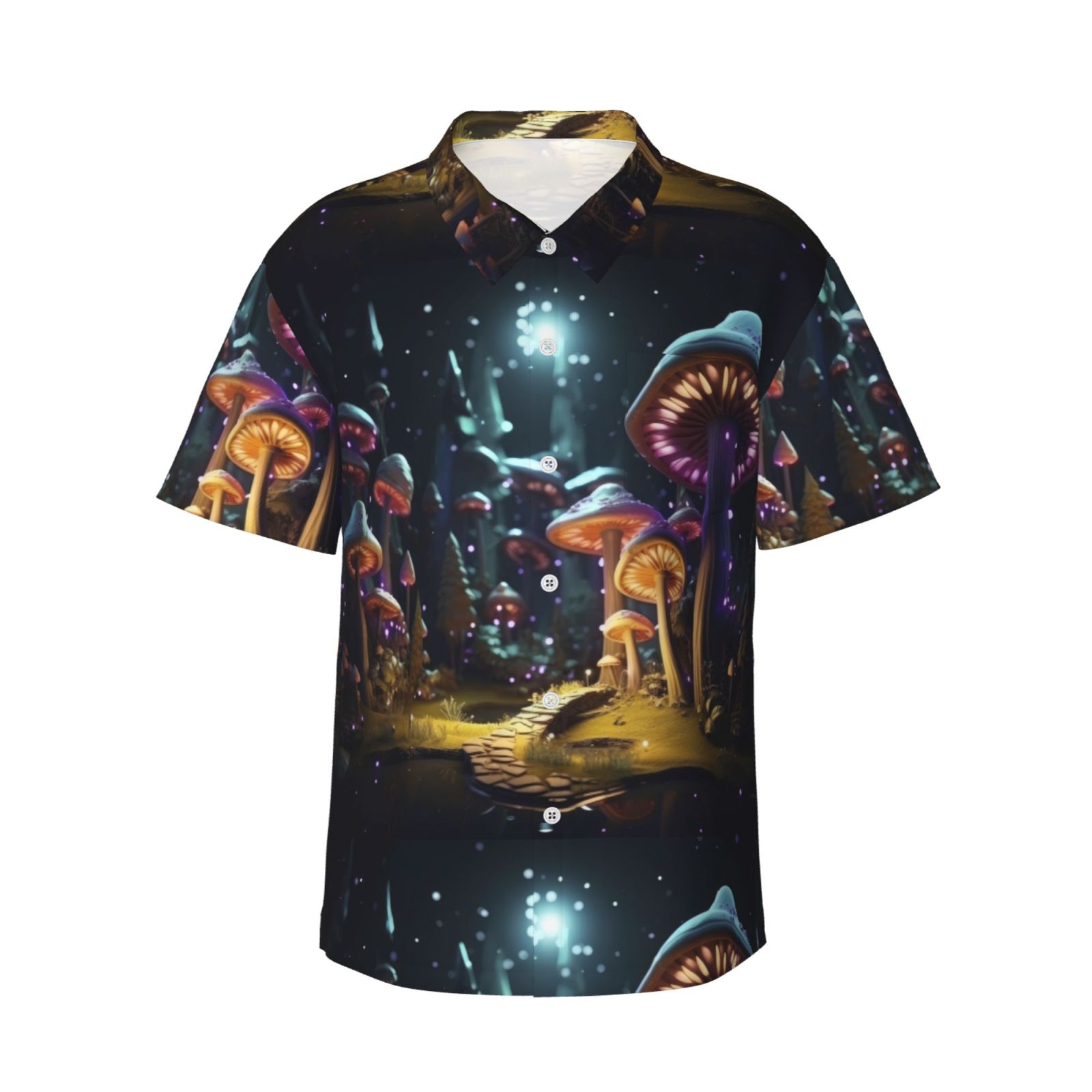 PAODIKUAI Men's Mushprint Hawaiian Shirt - Short Sleeve Button Down Casual Shirt