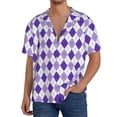 thumbnail image 1 of Gukieu Purple argyle Print Men's Short-sleeved Shirts, Button-down Pocket Shirts, T-shirts, Beach Vacation Travel Summer Clothing-Small, 1 of 5