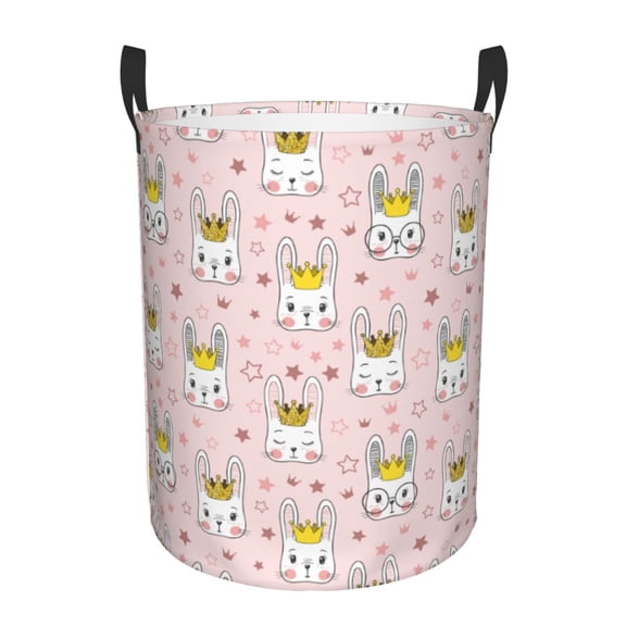 Gukieu Queen For Rabbit Print Round Dirty Clothes Bag, Waterproof Standing Home Bathroom Storage Basket Car Trunk Storage Bag-
