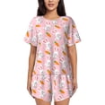 thumbnail image 1 of Gukieu Rabbit And Carrot Print Women's Short-sleeved Pajama Set, Round Neck Button Top Elastic Shorts 2-piece Set, Summer Home Leisure Clothing-Small, 1 of 6