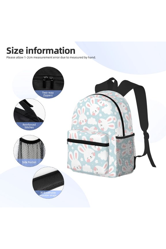 Rabbit And Star Print Backpack, Waterproof Backpack with Adjustable Shoulder Straps, Suitable for Campus, Business, Travel, Unisex