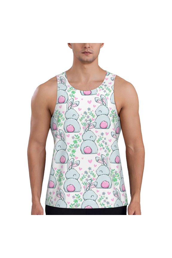Rabbit Back View Print Men's Quick Dry Fitness Vest, Round Neck Sleeveless Fitness Bodybuilding Top-4X-Large