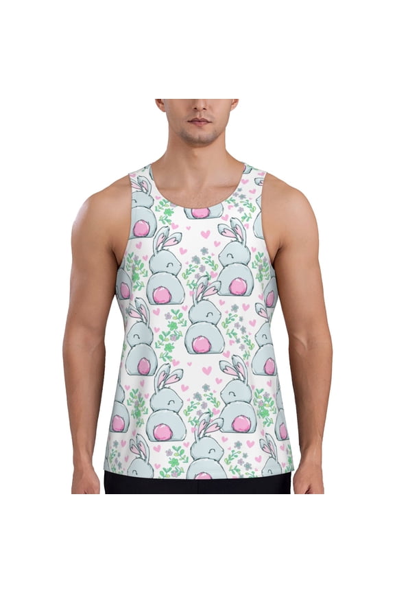 Rabbit Back View Print Men's Quick Dry Fitness Vest, Round Neck Sleeveless Fitness Bodybuilding Top-Medium