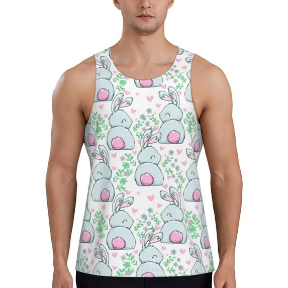 Gukieu Rabbit Back View Print Men's Quick Dry Fitness Vest, Round Neck Sleeveless Fitness Bodybuilding Top-XX-Large