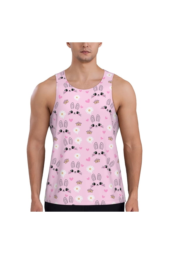 Rabbit Face Print Men's Quick Dry Fitness Vest, Round Neck Sleeveless Fitness Bodybuilding Top-3X-Large