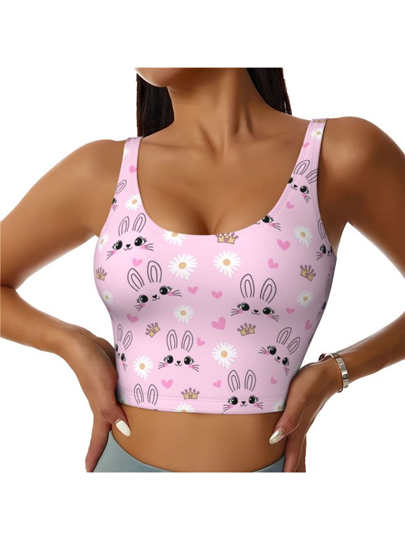 Rabbit Face Print Women's Sports Vest, Low-neck U-shaped Removable Pad Sports Bra for Yoga, Exercise, Dance-XX-Large