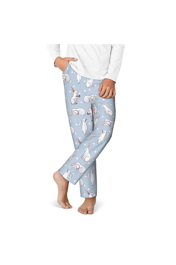 Rabbit Is Eating Carrots Print Youth Home Trousers, Elastic Waistband with Pockets for Home and Outing, Suitable for Children Aged 5-16-Medium