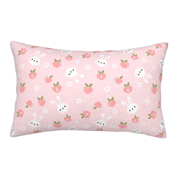 Gukieu Rabbit And Peach Print Plush Pillow Cover, Hidden Zipper Pillow Protector without Pillow Core, Suitable for Bedroom, Office, Car Decoration-16"x24"