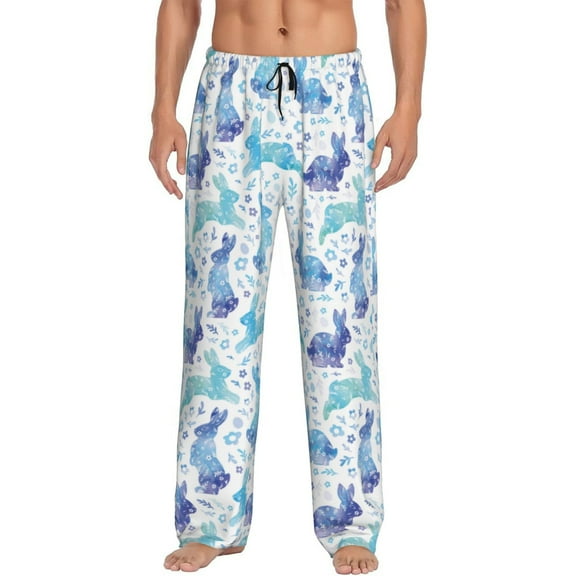 Gukieu Rabbit2 Print Men's Home Trousers, Elastic Drawstring Home Pajamas Clothing Suitable for Adult Men-3X-Large
