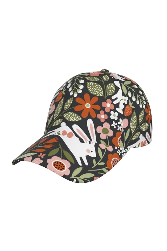 Rabbits on Floral Prin Baseball Cap, Adjustable Sweat-wicking Daily,Travel, Sports Cap, Unisex