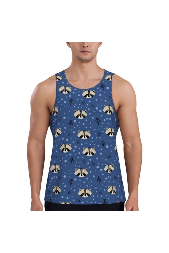 Raccoon blue point Print Men's Quick Dry Fitness Vest, Round Neck Sleeveless Fitness Bodybuilding Top-Large