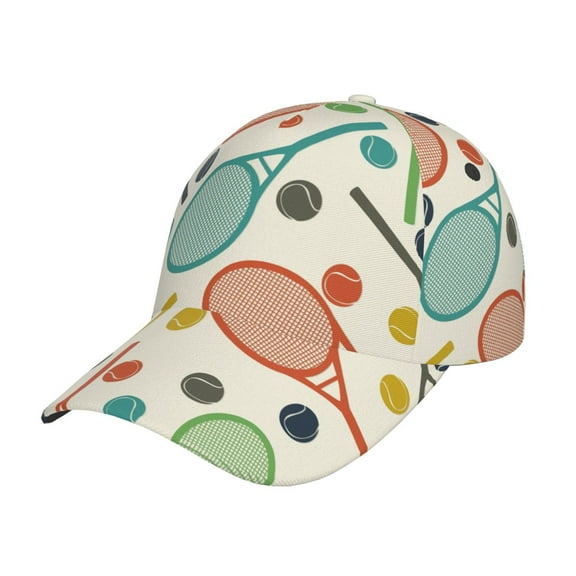 Gukieu Racket and Tennis Ball Prin Baseball Cap, Adjustable Sweat-wicking Daily,Travel, Sports Cap, Unisex