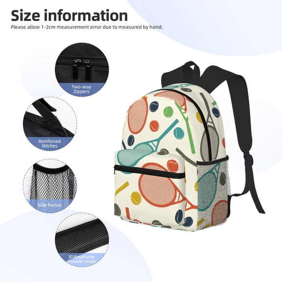Gukieu Racket and Tennis Ball Print Backpack, Waterproof Backpack with Adjustable Shoulder Straps, Suitable for Campus, Business, Travel, Unisex