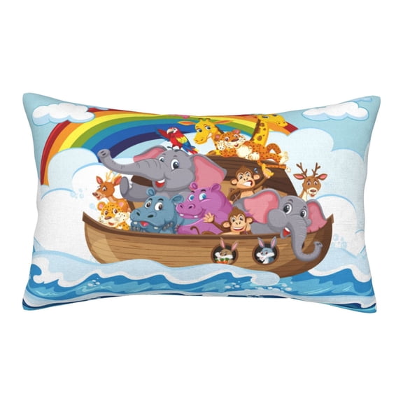 Gukieu Rainbow Animals on Noah's Ark Print Plush Pillow Cover, Hidden Zipper Pillow Protector without Pillow Core, Suitable for Bedroom, Office, Car Decoration-20"x30"