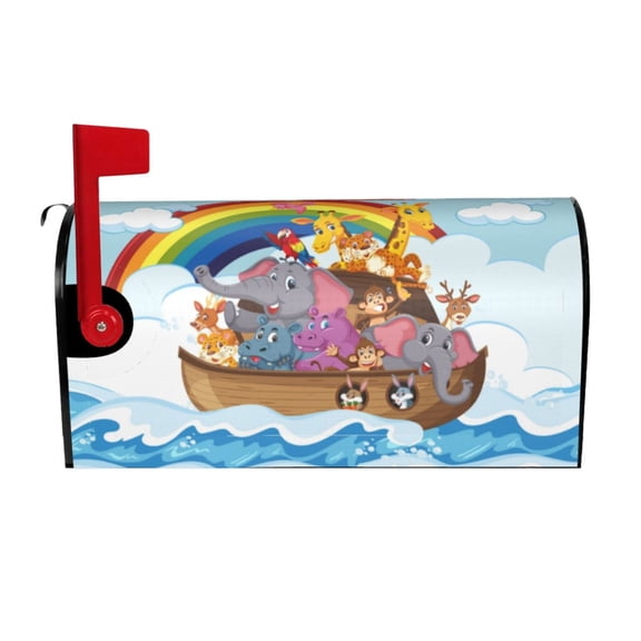 Gukieu Rainbow Animals on Noah's Ark Print Magnetic Mailbox Cover, Sun-proof and Waterproof Home Yard Mailbox Cover-21x18 in