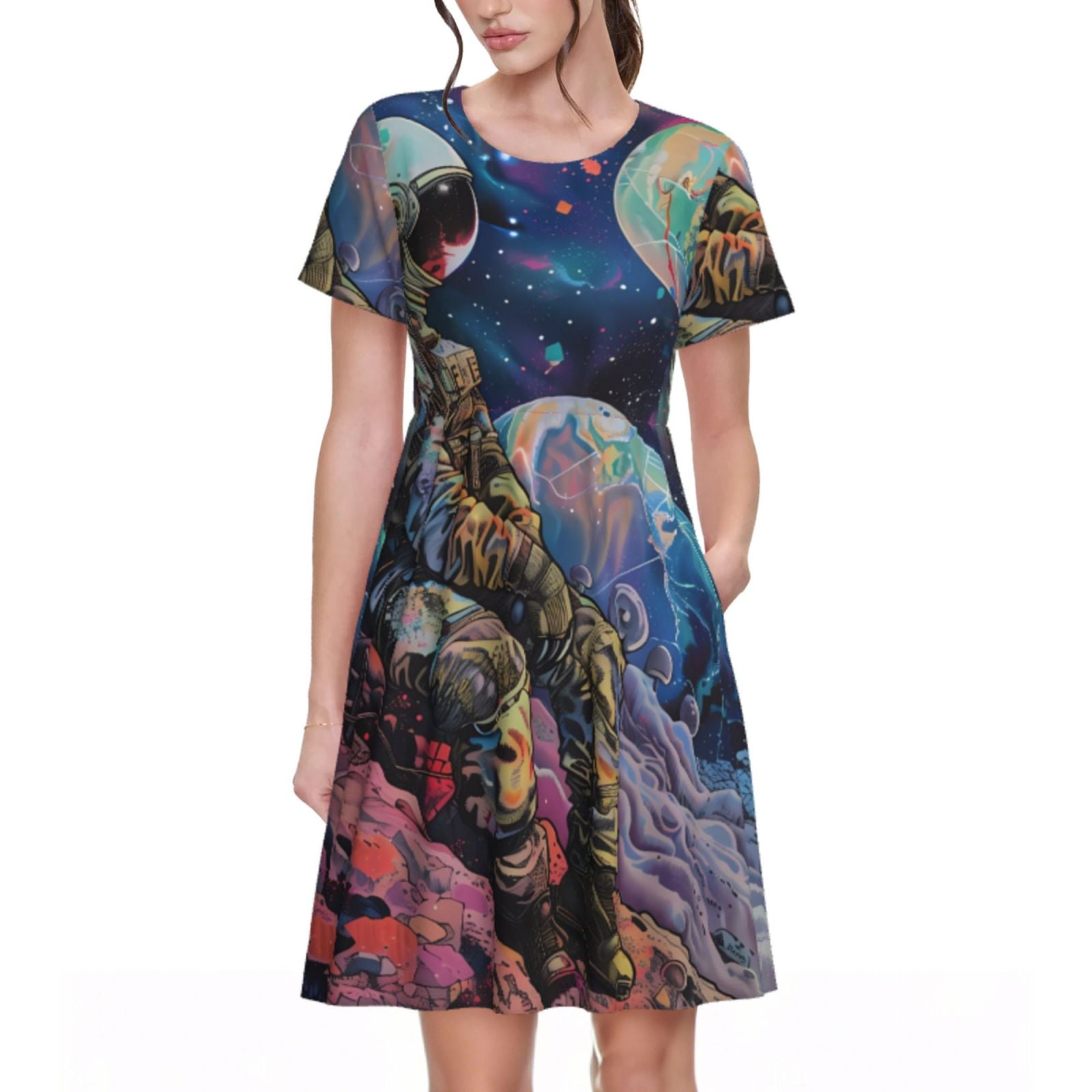 Metero Astronaut Print Pattern Women Long Robe