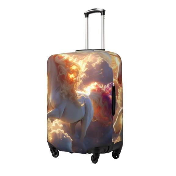 Gukieu Rainbow Cloud White Horse Print Suitcase Protective Cover, Elastic Zipper Buckle Suitcase Protective Cover, Suitable for Travel, Business Trip-Small