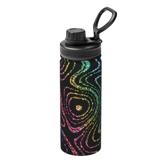 Gukieu Rainbow Glitter Print 18OZ Portable Sports Water Bottle, Stainless Steel Insulated Water Cup for Men and Women, Suitable for Gym, Travel, Camping