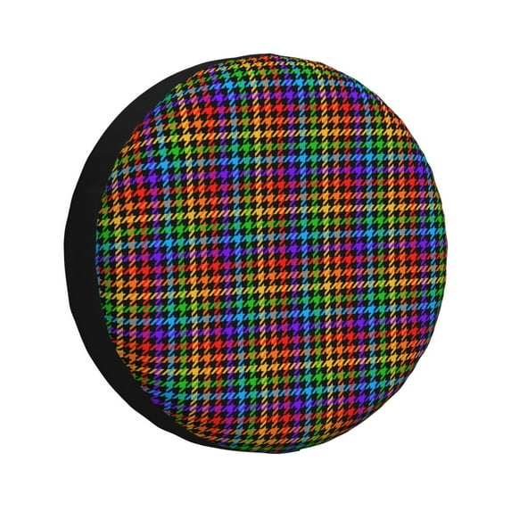 Gukieu Rainbow Houndstooth Print Car Tire Cover, Adjustable Waterproof and Dustproof Tire Protection Cover, Suitable for SUV, Truck, Van-17 inch