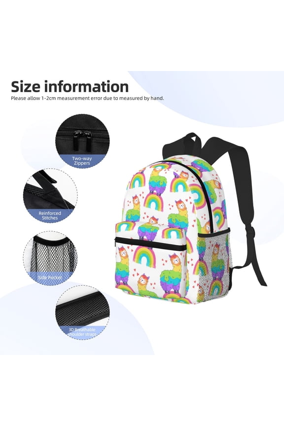 Rainbow Llama Print Backpack, Waterproof Backpack with Adjustable Shoulder Straps, Suitable for Campus, Business, Travel, Unisex