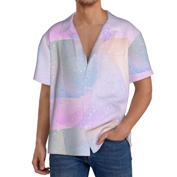 Gukieu Rainbow Print Men's Short-sleeved Shirts, Button-down Pocket Shirts, T-shirts, Beach Vacation Travel Summer Clothing-Small