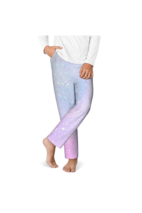 Rainbow Print Youth Home Trousers, Elastic Waistband with Pockets for Home and Outing, Suitable for Children Aged 5-16-Large