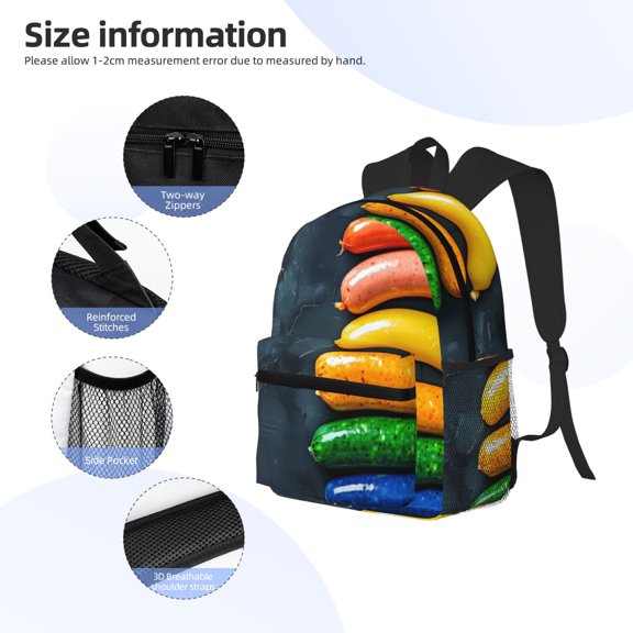 Gukieu Rainbow Sausages On Dark Slate Print Backpack, Waterproof Backpack with Adjustable Shoulder Straps, Suitable for Campus, Business, Travel, Unisex