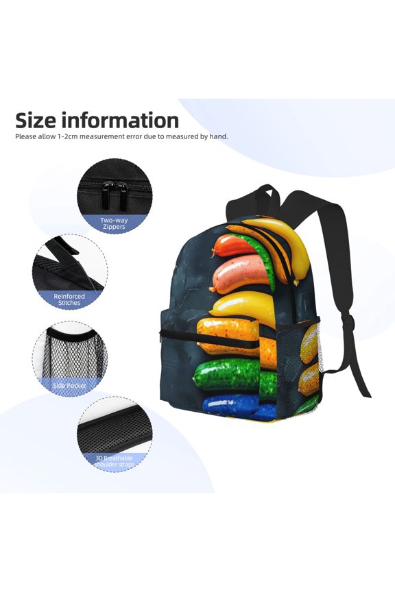 Rainbow Sausages On Dark Slate Print Backpack, Waterproof Backpack with Adjustable Shoulder Straps, Suitable for Campus, Business, Travel, Unisex