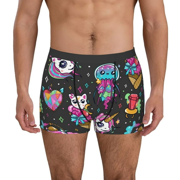 Gukieu Rainbow Unicorn And Cat Icecream Print Men's Boxer Briefs, High Elastic Moisture Wicking Boxer Briefs Underwear-Large