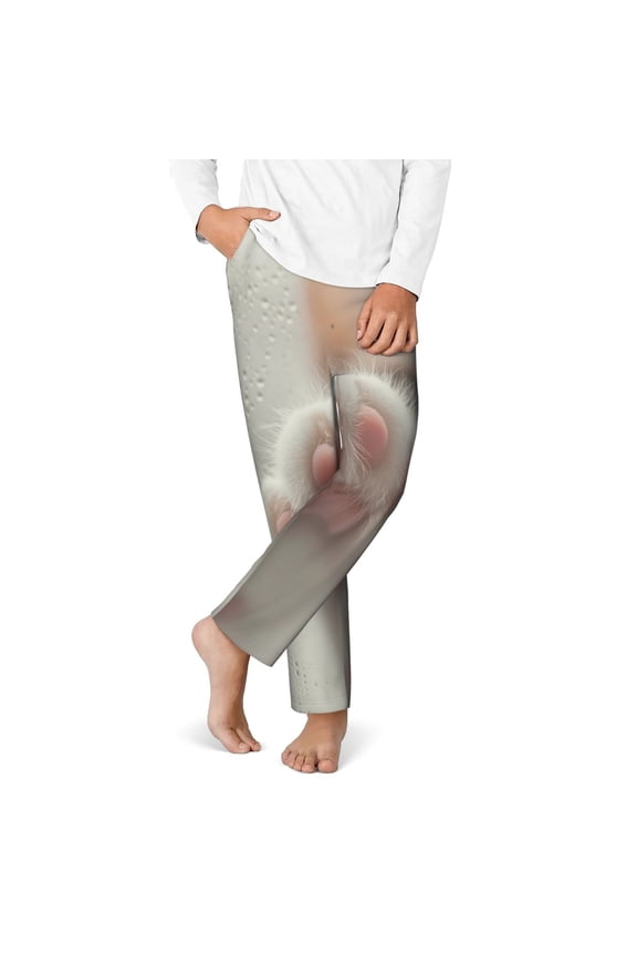 Raindrop Kitten Paw Print Youth Home Trousers, Elastic Waistband with Pockets for Home and Outing, Suitable for Children Aged 5-16-Small