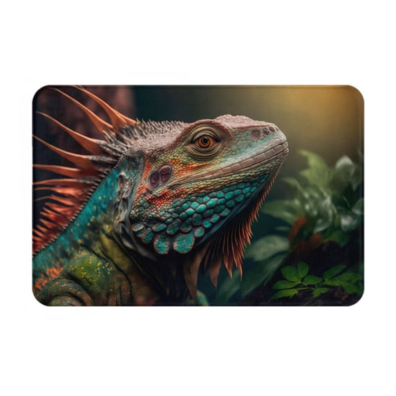Gukieu Realistic Colorful Chameleon Print Dust-proof Floor Mats, Water-absorbent and Non-slip Flannel Door Mats 16x24in, Home Decoration Suitable for Kitchen, Bathroom, Garage