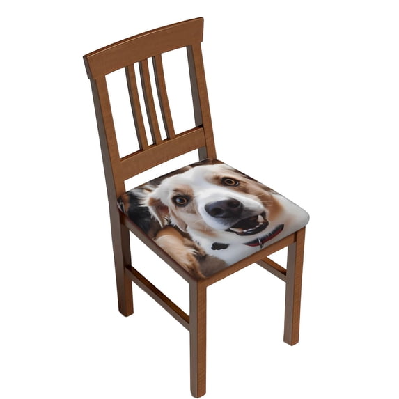 Gukieu Realistic Cute Puppy Print Square Cushion Cover, Elastic Strap Chair Protector, Suitable for Family Restaurant, Hotel Banquet Decorations-Four Pieces