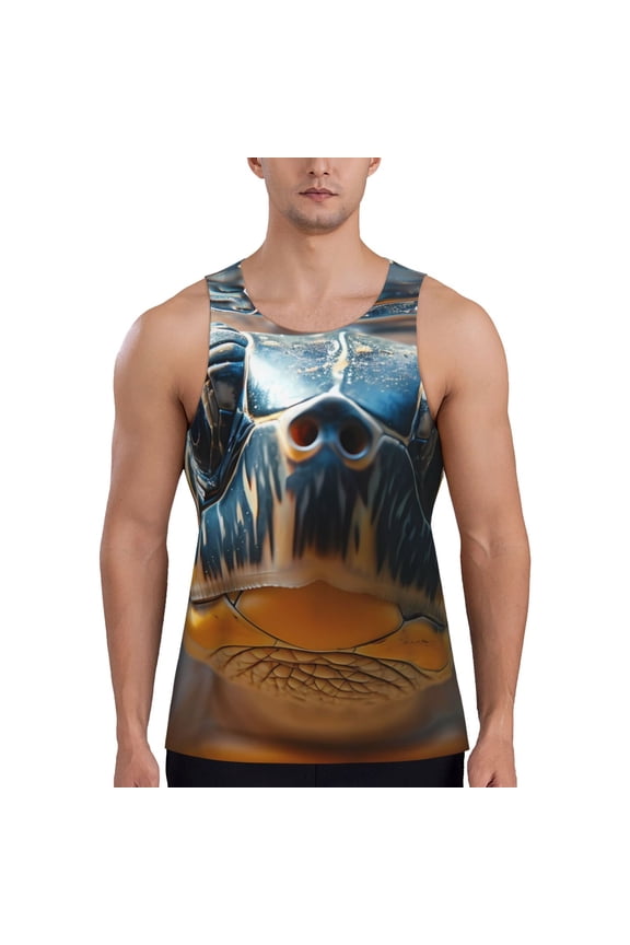 Realistic Cute Sea Turtle Print Men's Quick Dry Fitness Vest, Round Neck Sleeveless Fitness Bodybuilding Top-Small