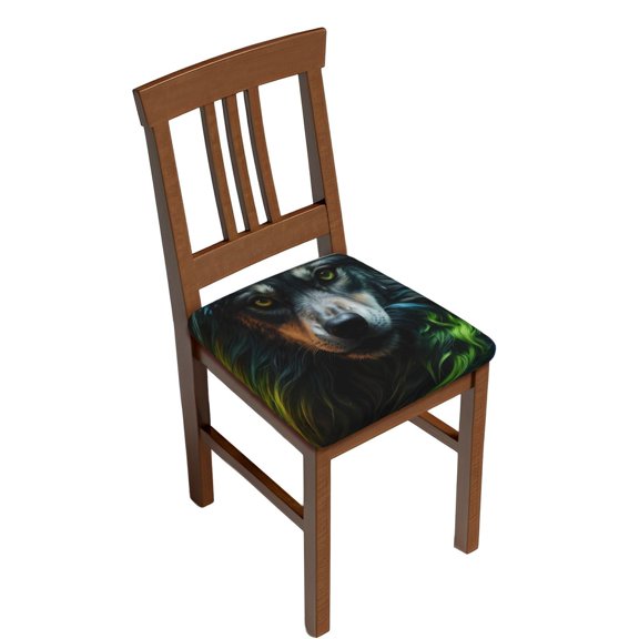 Gukieu Realistic Style Colorful Wolf A Print Square Cushion Cover, Elastic Strap Chair Protector, Suitable for Family Restaurant, Hotel Banquet Decorations-Two Pieces