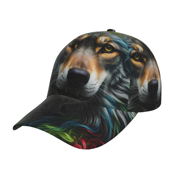 Gukieu Realistic Style Colorful Wolf Prin Baseball Cap, Adjustable Sweat-wicking Daily,Travel, Sports Cap, Unisex