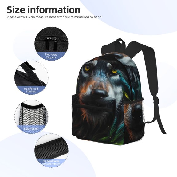 Gukieu Realistic Style Green Fur Wolf Print Backpack, Waterproof Backpack with Adjustable Shoulder Straps, Suitable for Campus, Business, Travel, Unisex
