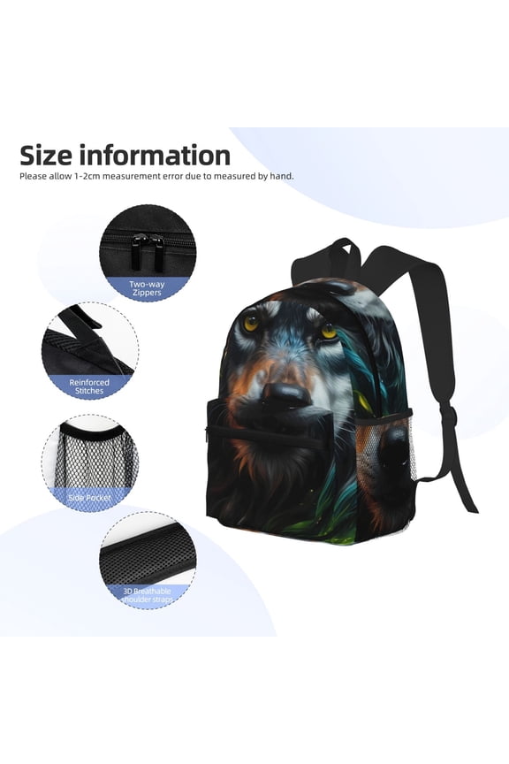 Realistic Style Green Fur Wolf Print Backpack, Waterproof Backpack with Adjustable Shoulder Straps, Suitable for Campus, Business, Travel, Unisex