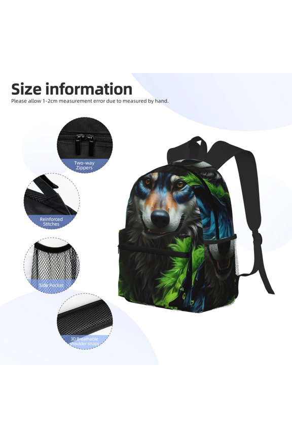 Realistic Style Wolf Warrior Print Backpack, Waterproof Backpack with Adjustable Shoulder Straps, Suitable for Campus, Business, Travel, Unisex