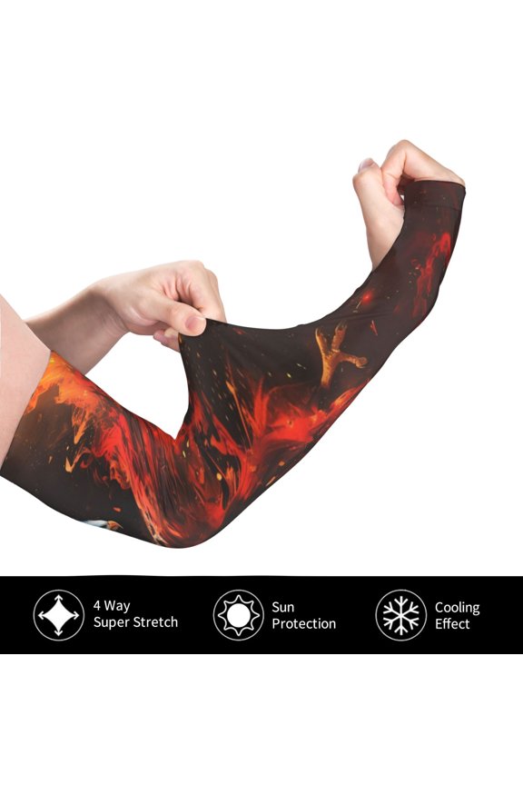 Red And Blue Fire Bird for Adult Ice Silk Sun Protection Arm Sleeves, Moisture Wicking, UV Protection Outdoor Sports Arm Sleeves, Unisex