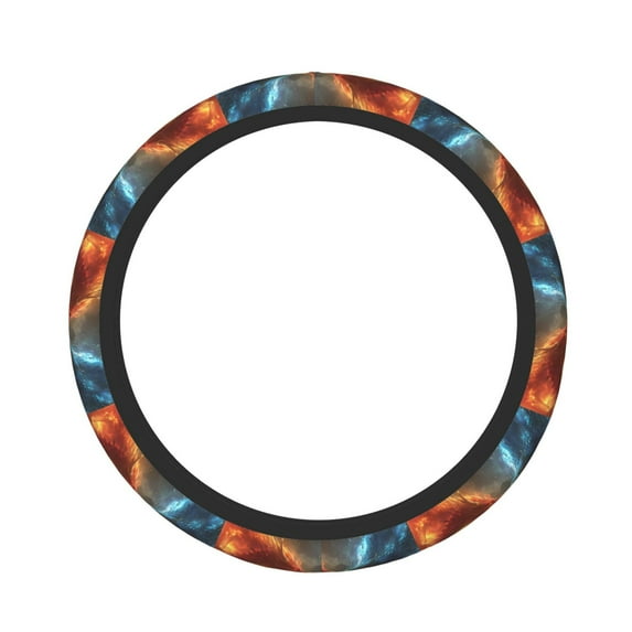 Gukieu Red And Blue Fire Dragon B Print Elastic Steering Wheel Cover, Anti-slip and Sweat-proof Car Steering Wheel Protector Cover for Cars, Vans, Trucks Car Accessories