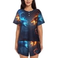 thumbnail image 1 of Gukieu Red And Blue Fire Dragon C Print Women's Short-sleeved Pajama Set, Round Neck Button Top Elastic Shorts 2-piece Set, Summer Home Leisure Clothing-Medium, 1 of 6