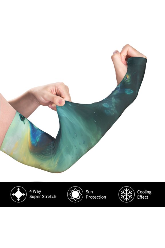 Red And Blue Fire Peacock for Adult Ice Silk Sun Protection Arm Sleeves, Moisture Wicking, UV Protection Outdoor Sports Arm Sleeves, Unisex