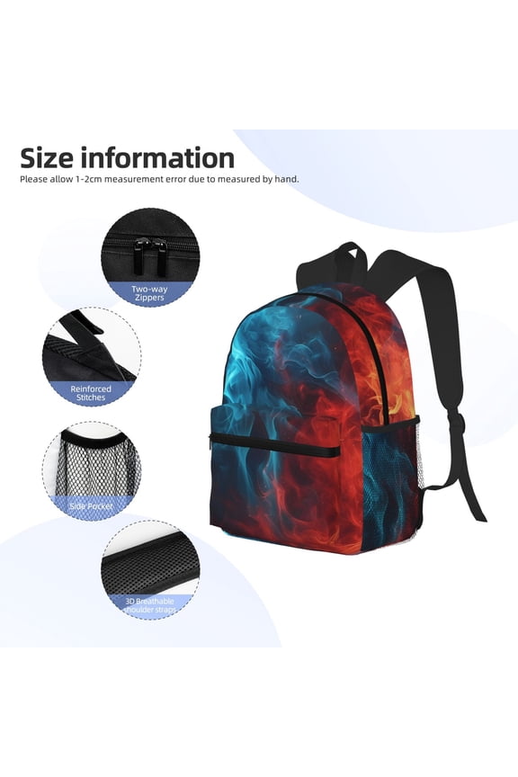 Red And Blue Fire Print Backpack, Waterproof Backpack with Adjustable Shoulder Straps, Suitable for Campus, Business, Travel, Unisex