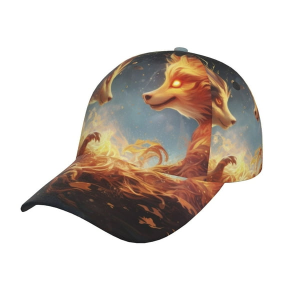 Gukieu Red And Gray Flame Fox Prin Baseball Cap, Adjustable Sweat-wicking Daily,Travel, Sports Cap, Unisex