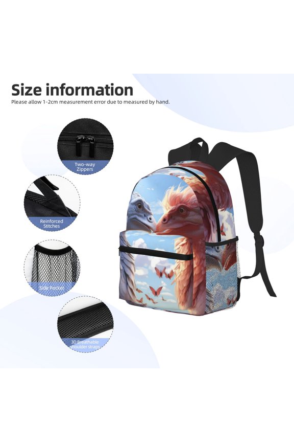 Red And White Bird Couple Print Backpack, Waterproof Backpack with Adjustable Shoulder Straps, Suitable for Campus, Business, Travel, Unisex